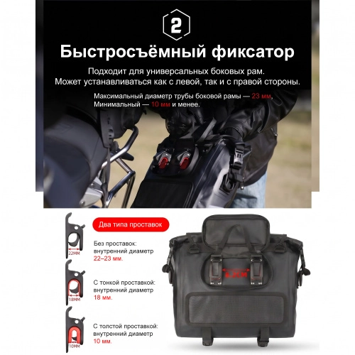 RhinoWalk MTR2030BK Быстросъемный мягкий кофр / мотосумка 15L черная герметичная | КУКУХА ШОП фото 5