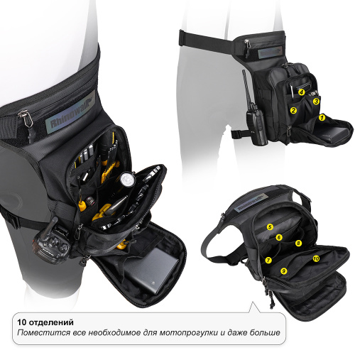 RhinoWalk MT102BK Набедренная мотосумка черная | КУКУХА ШОП фото 8